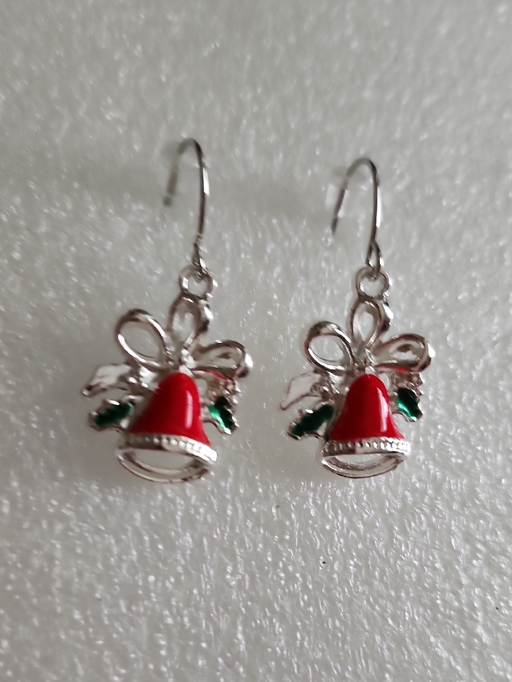 Hand Crafted Red Bell Drop Earrings with Green Leaf Accents